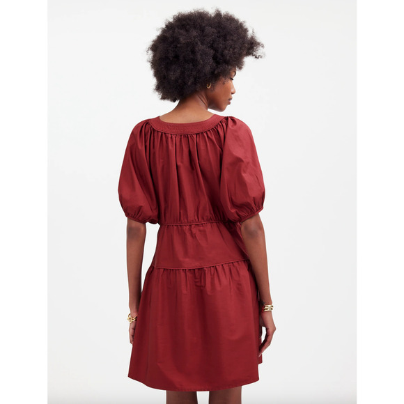 Madewell Puff Sleeve Mini Dress Poplin Claret Burgundy A Line Pockets XL NWT - Picture 3 of 14
